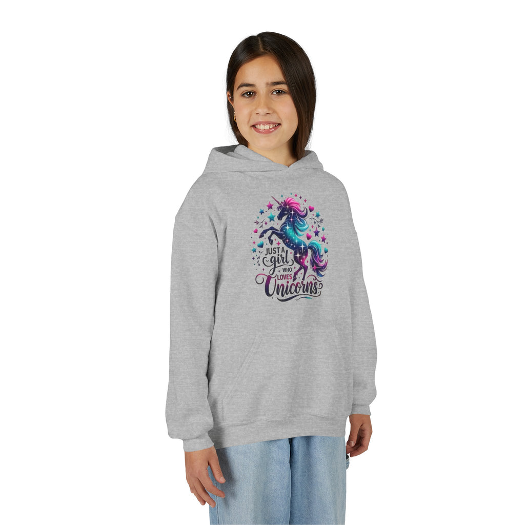 Youth Unicorn Hoodie - "Just a Girl Who Loves Unicorns" Cute Magical Kids Sweatshirt