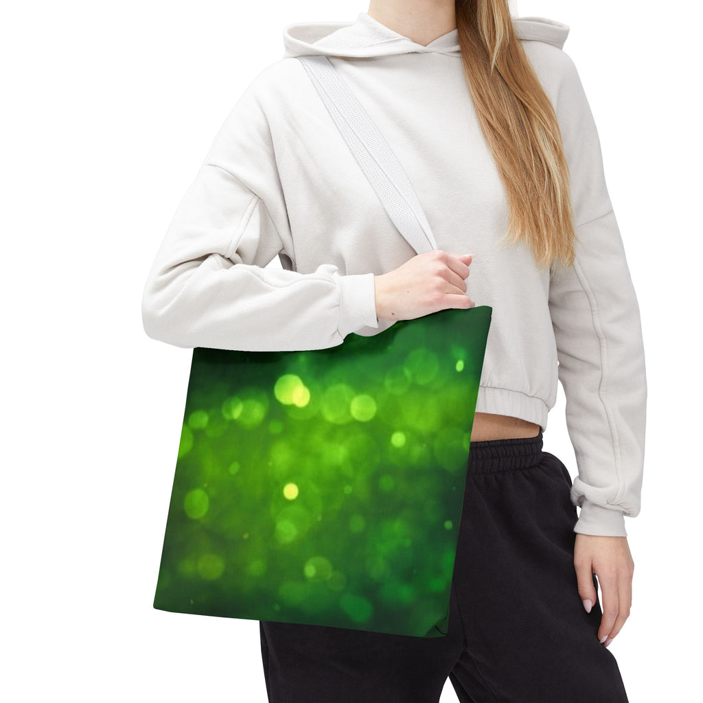 Green Bokeh Tote Bag — Sparkling Nature-Inspired All-Over Print Tote