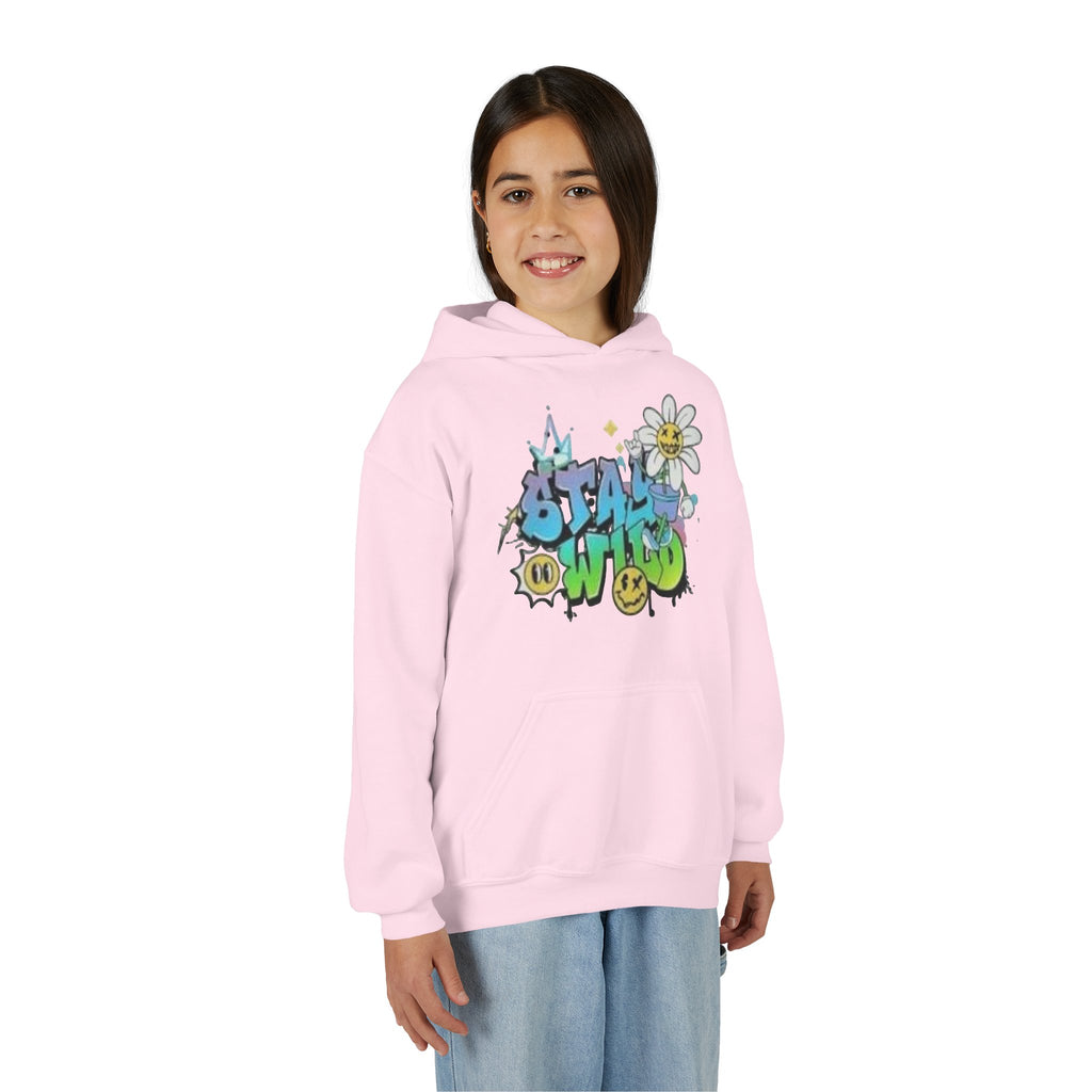 Youth Hoodie — "Stay Wild" Graffiti Daisy Streetwear
