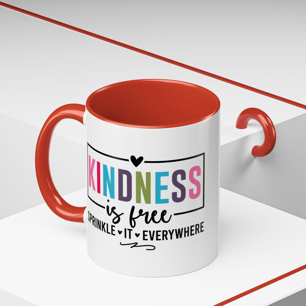 Kindness Is Free Accent Coffee Mug — Inspirational Pink Interior 11/15oz