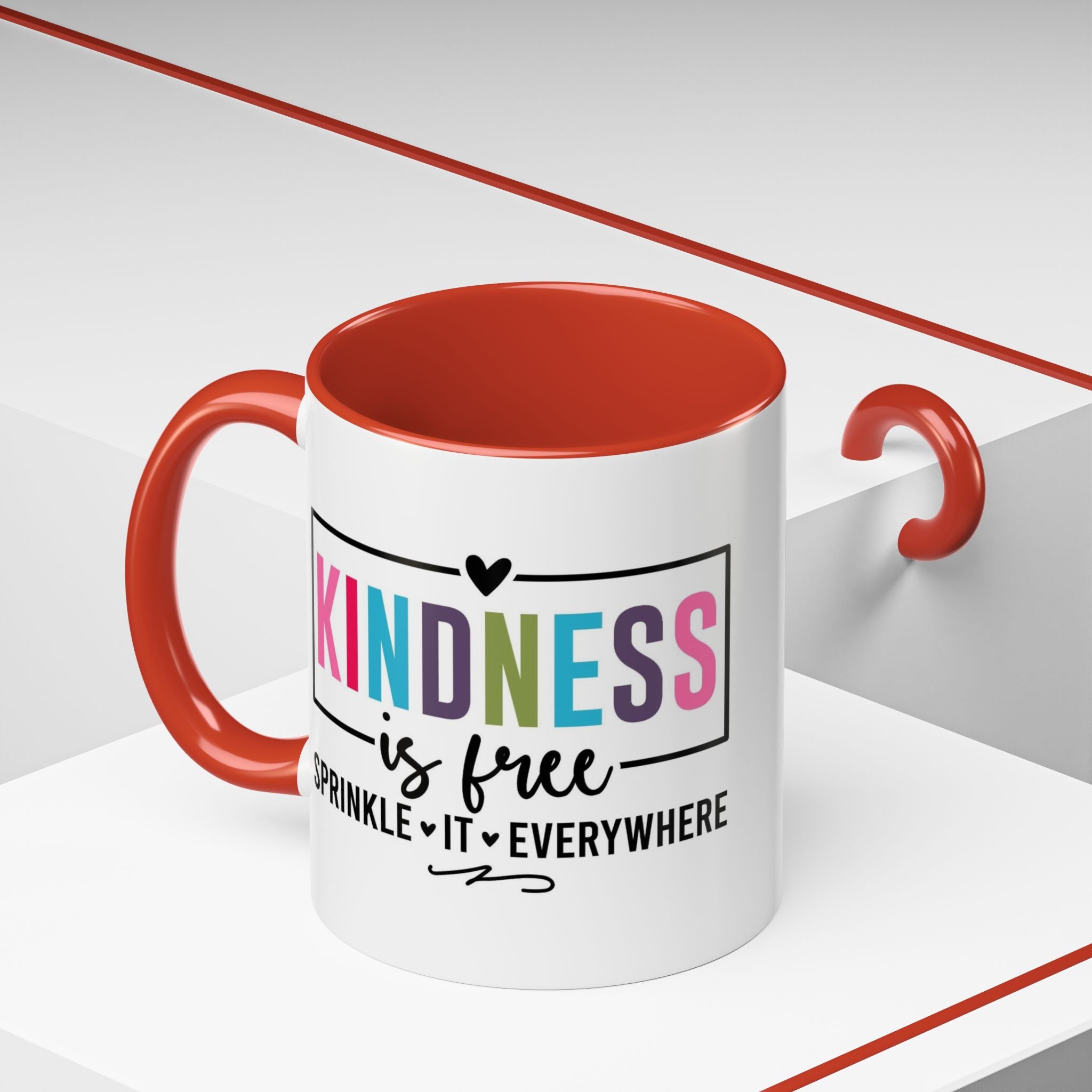 Kindness Is Free Accent Coffee Mug — Inspirational Pink Interior 11/15oz