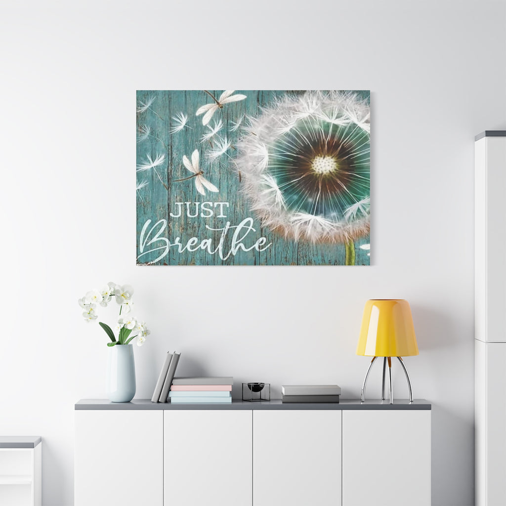 Canvas Wall Art — "Just Breathe" Dandelion Rustic Teal