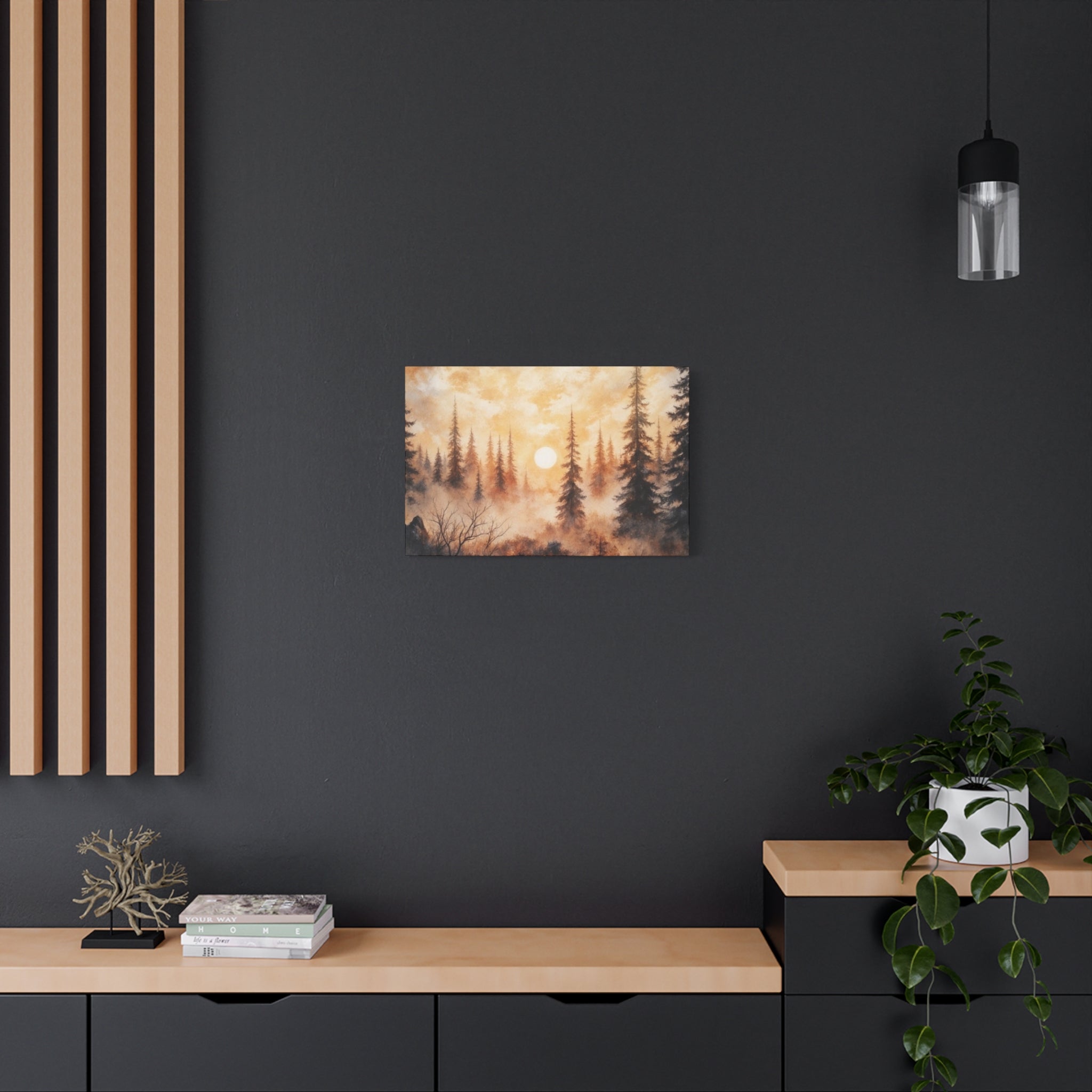 Canvas Wall Art - Misty Pine Forest Sunrise Matte Stretched Canvas