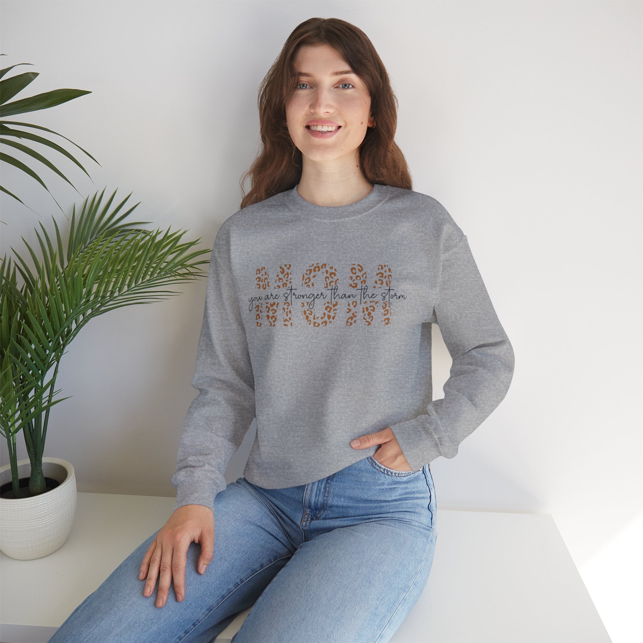 Mom Leopard Print Crewneck Sweatshirt - 'Mom' Script Graphic, Mother's Day Gift