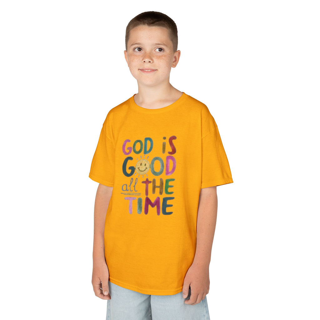 Kids Tee — "God Is Good All The Time" Colorful Faith Graphic