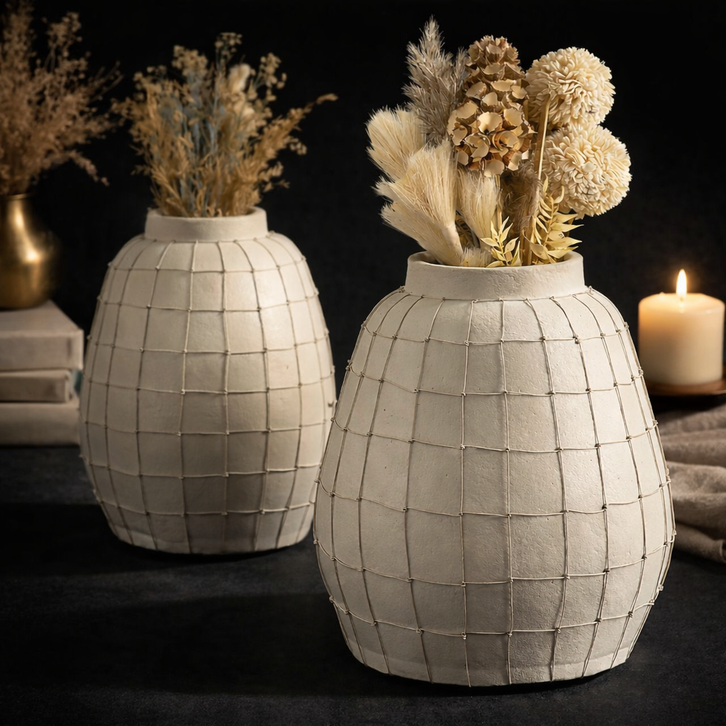Off-White Large Handmade Terracotta Vase | Contemporary Home Decor Statement Piece (15.5")-0