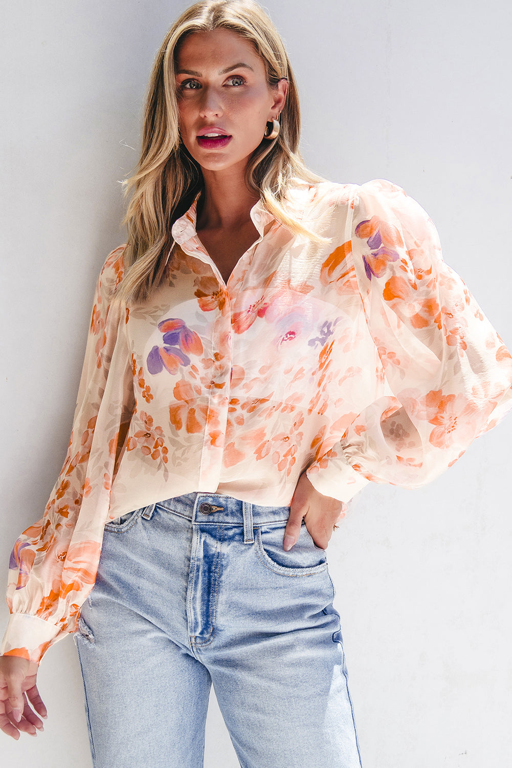 Floral Sheer Long Sleeve Blouse