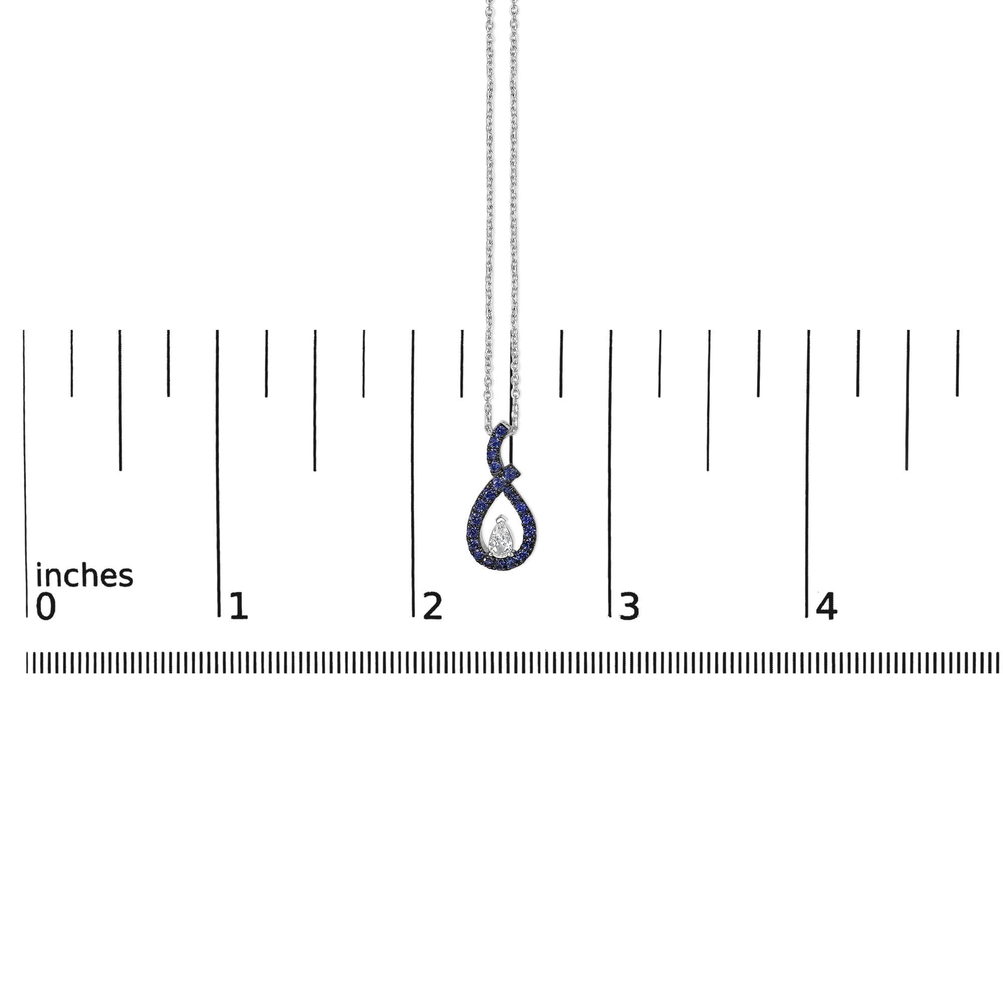 .925 Sterling Silver Created Blue and White Sapphire Teardrop Shaped Pendant Necklace - 18" Inches-4