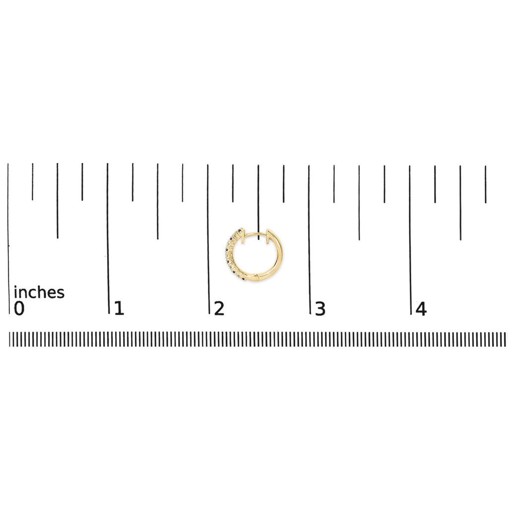 10K Yellow Gold Alternating Blue Sapphire 1/10 Cttw Diamond Huggy Hoop Earrings  (I-J Color, I1-I2 Clarity)-4