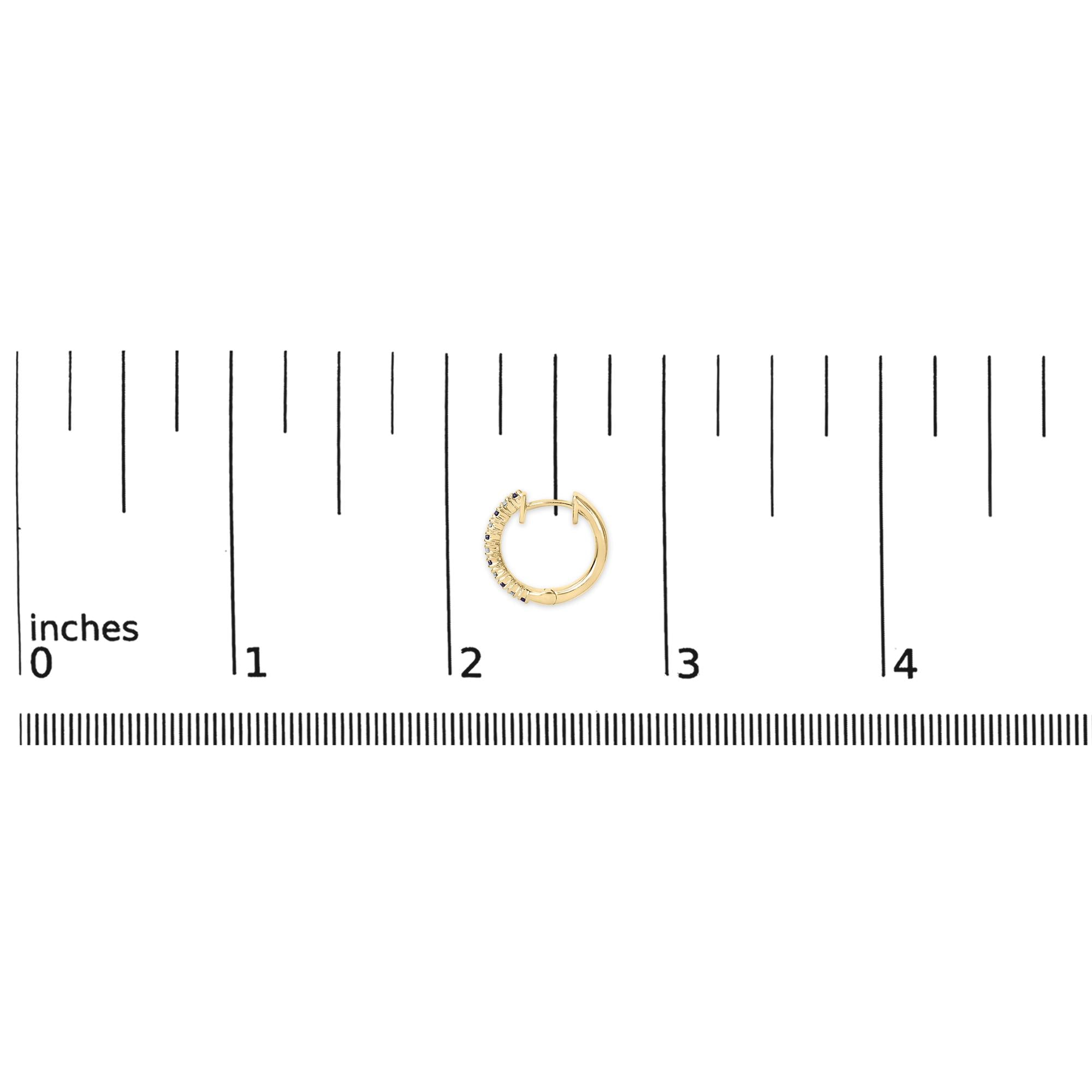 10K Yellow Gold Alternating Blue Sapphire 1/10 Cttw Diamond Huggy Hoop Earrings  (I-J Color, I1-I2 Clarity)-4