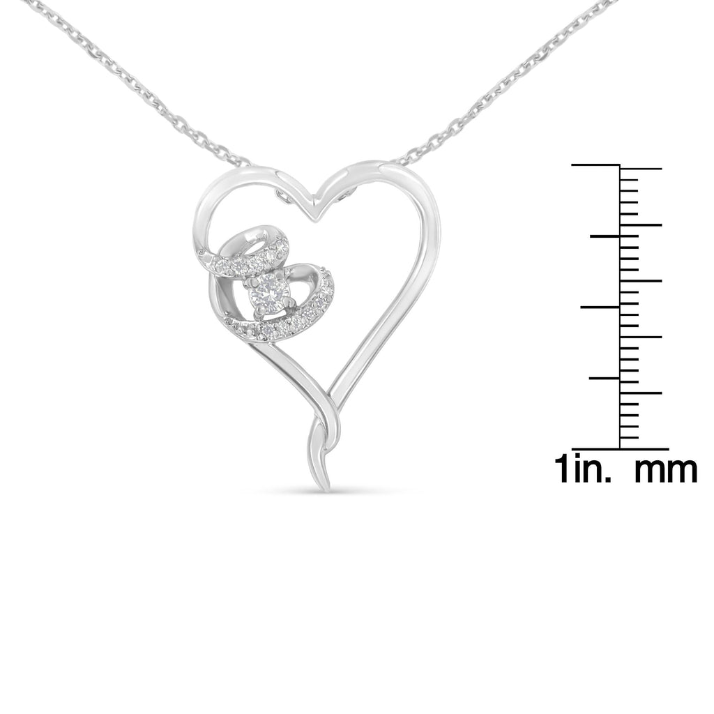 .925 Sterling Silver 1/10 cttw Diamond Heart Pendant Necklace (H-I, I1-I2)-4