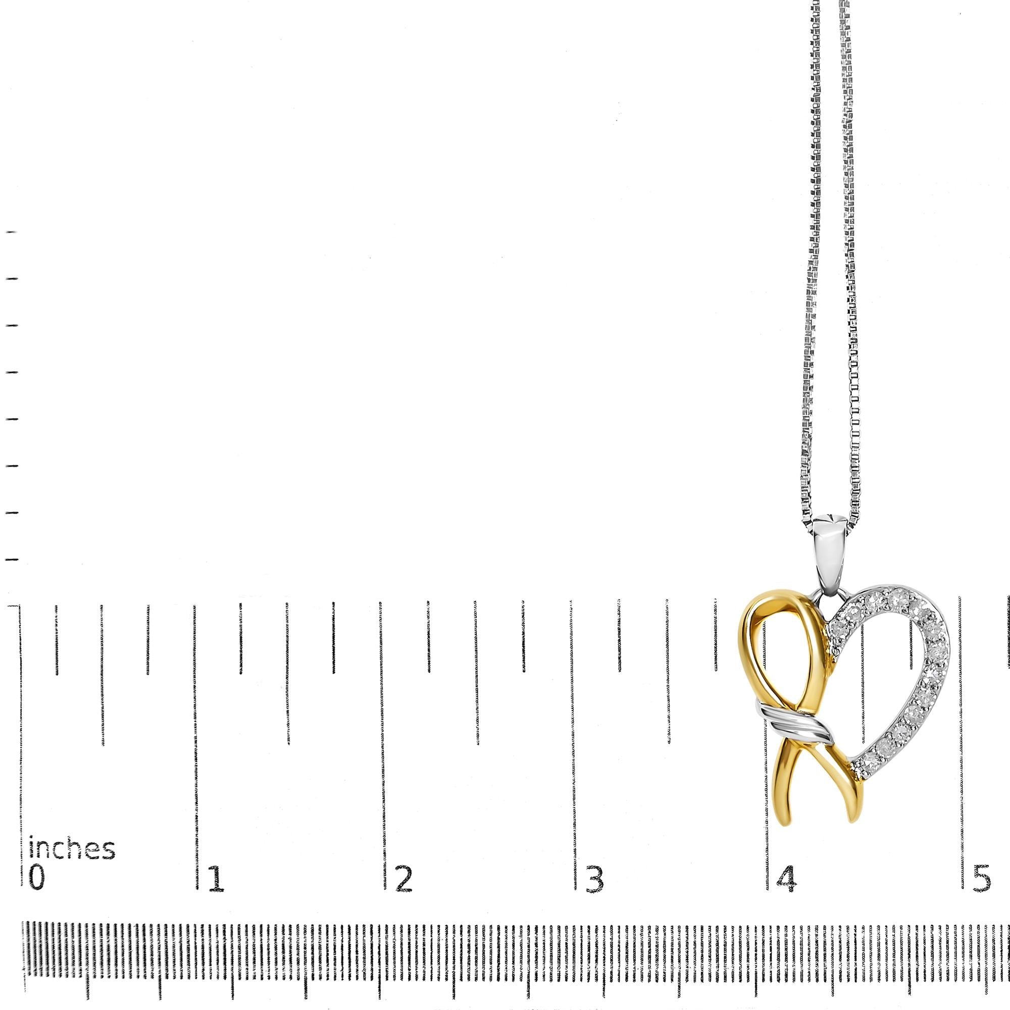 10K Yellow Gold Plated .925 Sterling Silver 1/5 Cttw Diamond Ribbon Heart Pendant Necklace (H-I Color, I2-I3 Clarity) - 18"-4