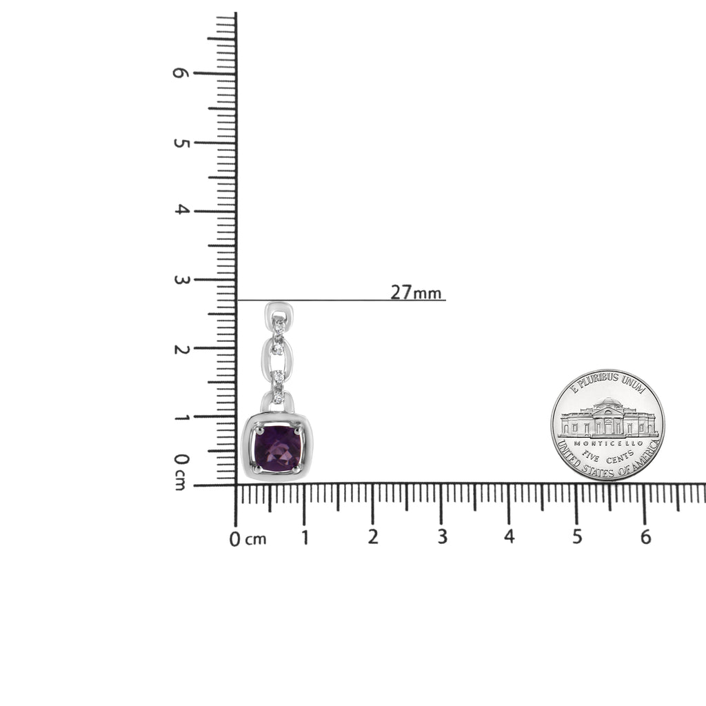 .925 Sterling Silver 6x6MM Cushion Shaped Natural Purple Amethyst and Diamond Accent Drop and Dangle Earrings (I-J Color, I1-I2 Clarity)-4