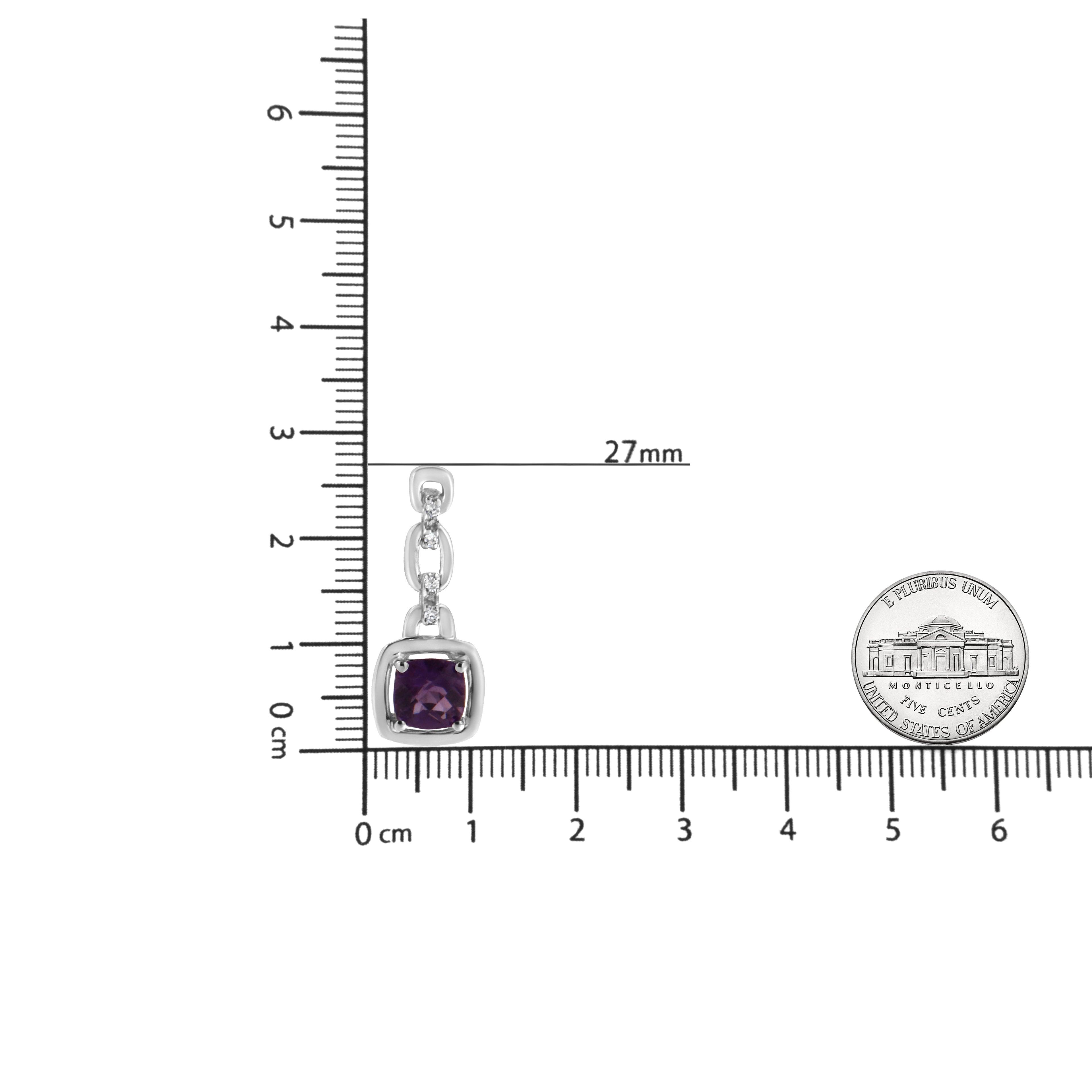 .925 Sterling Silver 6x6MM Cushion Shaped Natural Purple Amethyst and Diamond Accent Drop and Dangle Earrings (I-J Color, I1-I2 Clarity)-4
