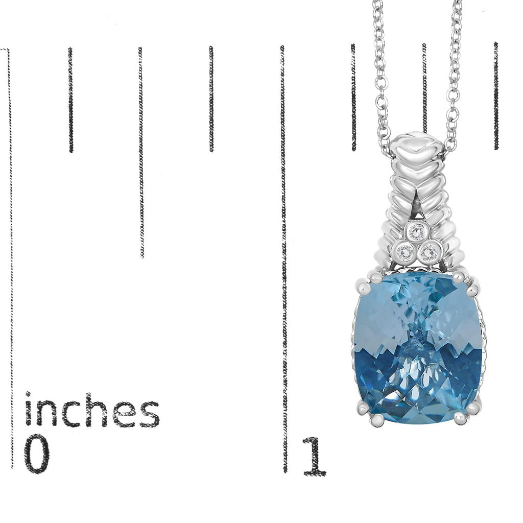 .925 Sterling Silver Blue Topaz and Diamond Accent Textured Pendant Necklace - 18" Inches-4