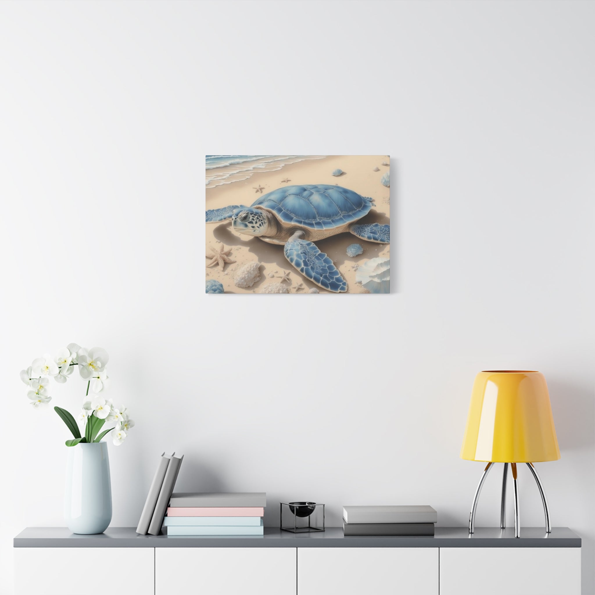 Blue Sea Turtle Canvas Art — Coastal Beach Wall Decor