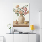 Floral Vase Canvas Wall Art — Pastel Peonies & Ranunculus Stretched Print