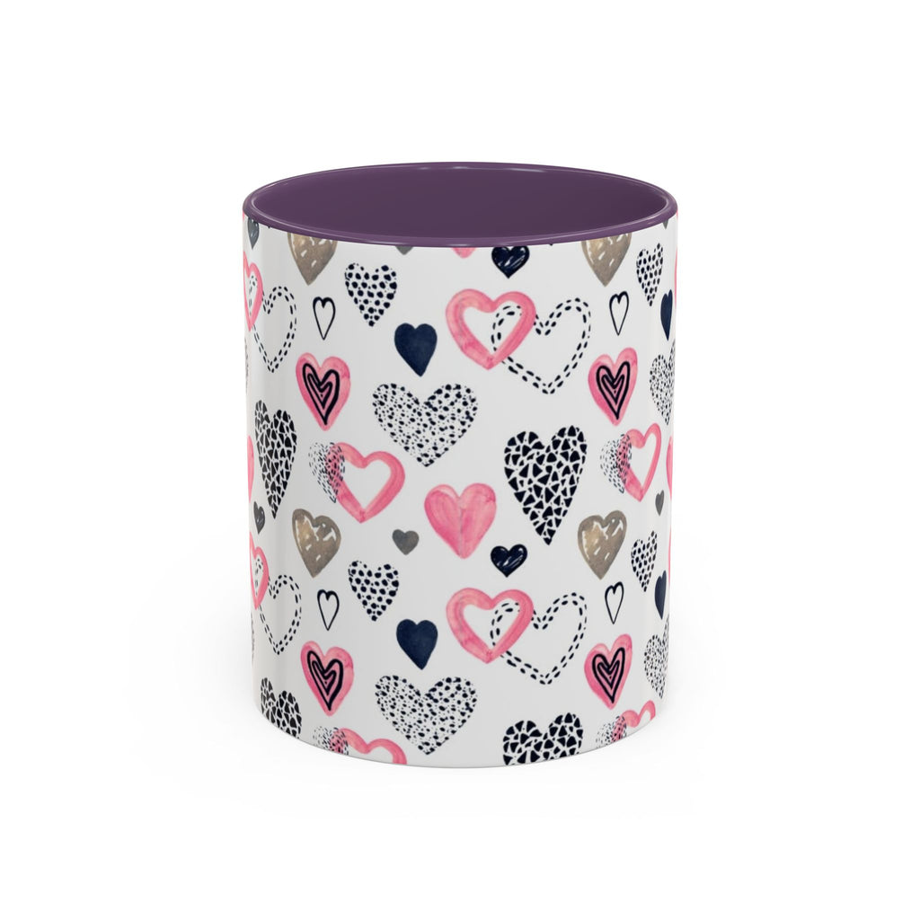 Heart Pattern Accent Coffee Mug — Pink & Navy Love Design (11/15 oz)