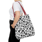 Heart Pattern Tote Bag — Black & White Hand-Drawn Hearts All-Over Print