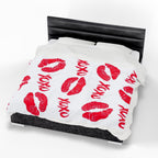 Velveteen Plush Blanket — Red Kiss Prints with XOXO Pattern (Valentine’s Cozy Throw)