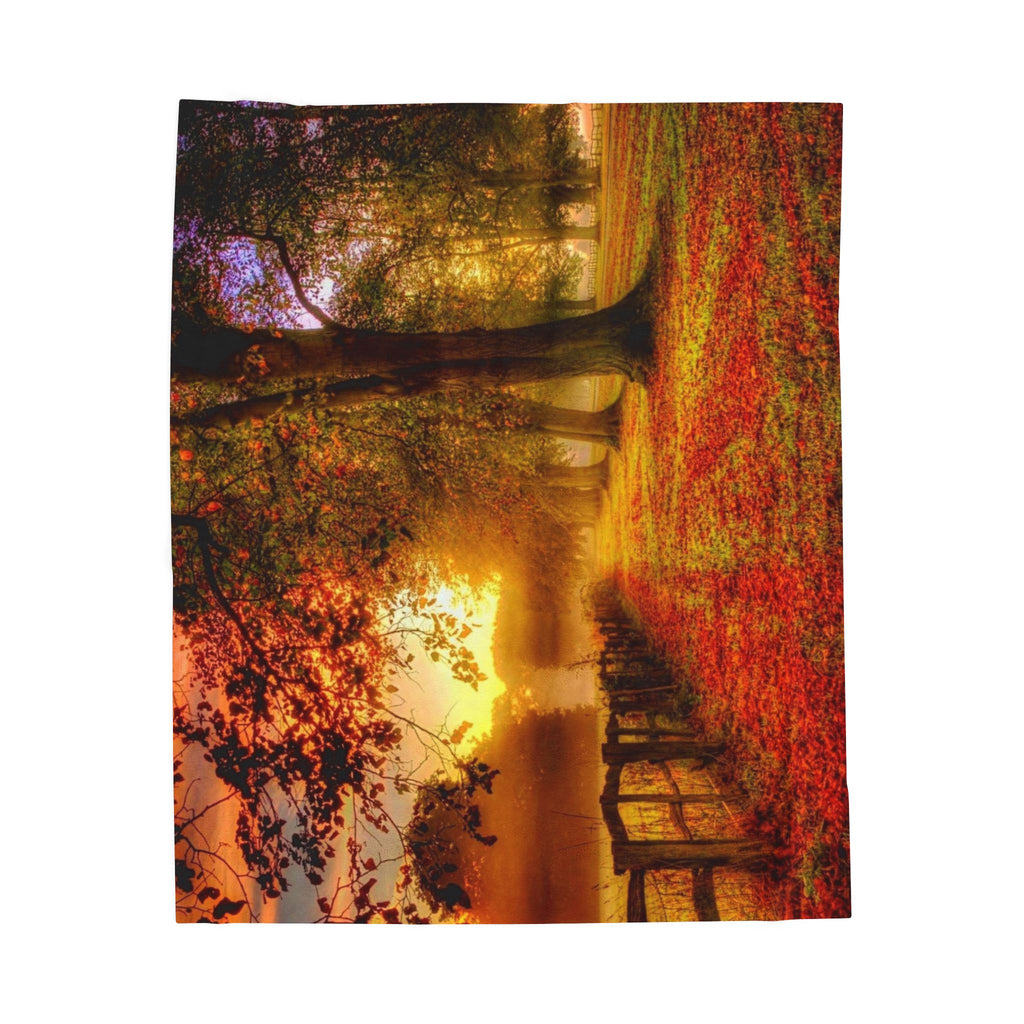 Velveteen Plush Blanket – Golden Autumn Forest Sunset Landscape
