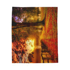 Velveteen Plush Blanket – Golden Autumn Forest Sunset Landscape