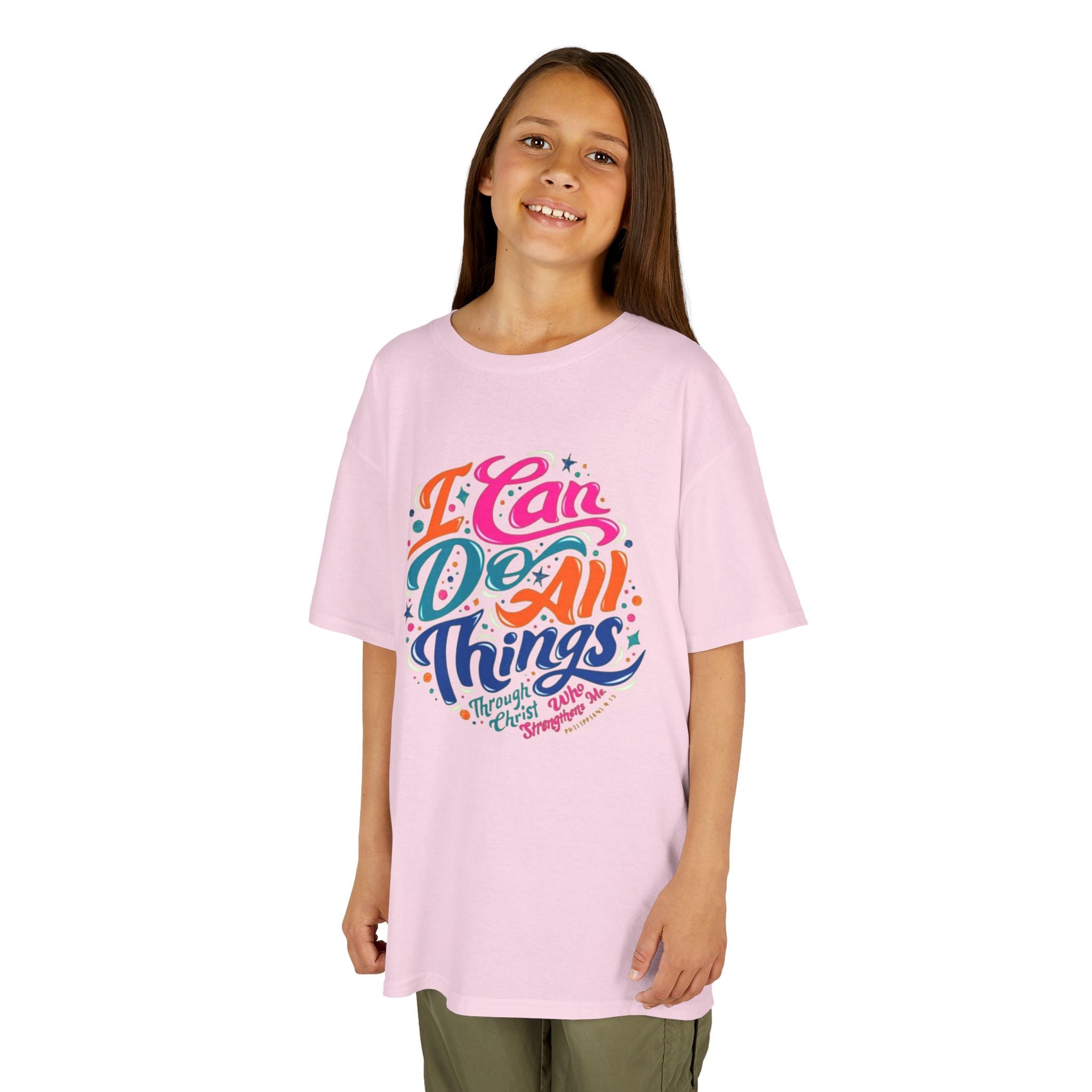 Kids T‑Shirt — "I Can Do All Things" Inspirational Rainbow Tee