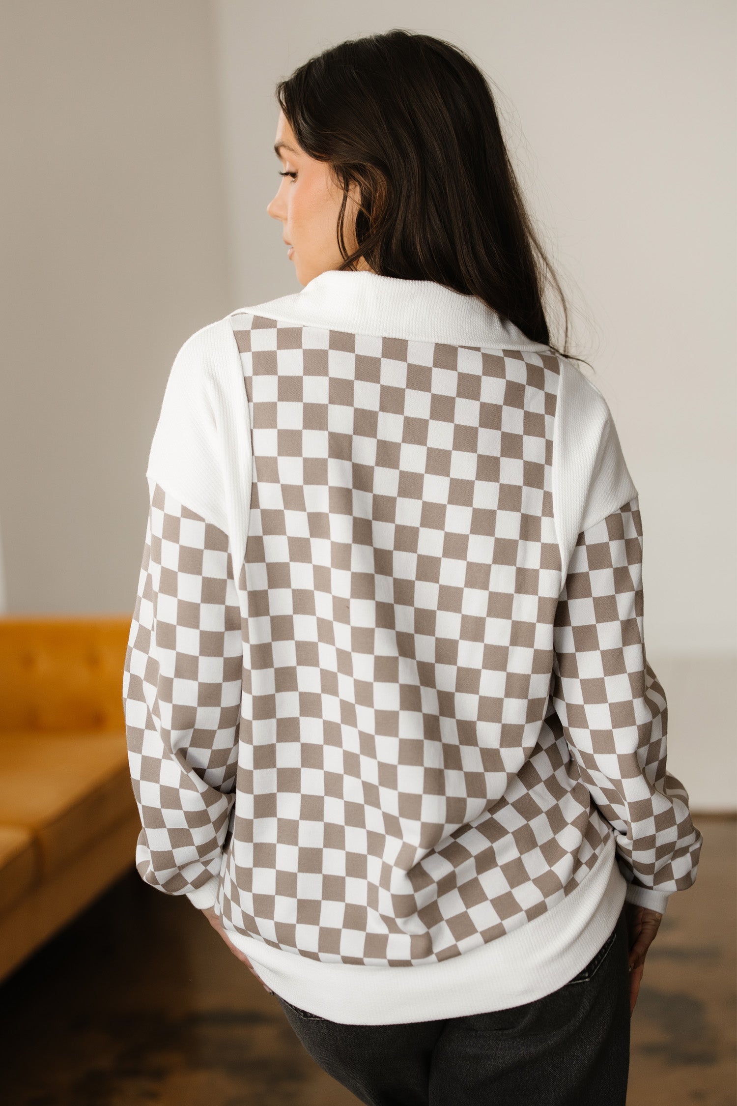 Tan Checkered Sweatshirt