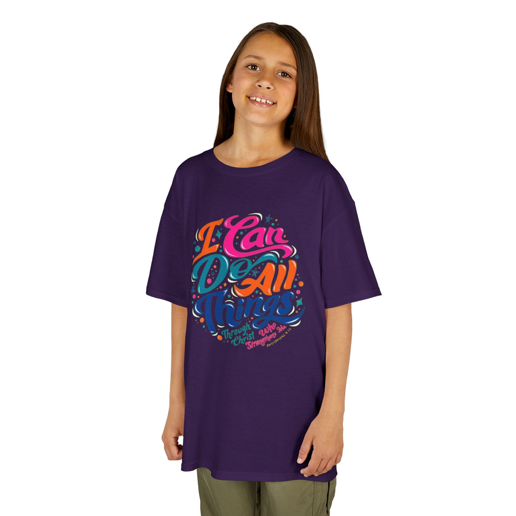 Kids T‑Shirt — "I Can Do All Things" Inspirational Rainbow Tee