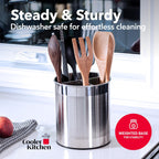 Extra Large Rotating Utensil Holder Caddy with Sturdy No-Tip Weighted Base, Removable Divider, and Gripped Insert: Metal | Rust Proof