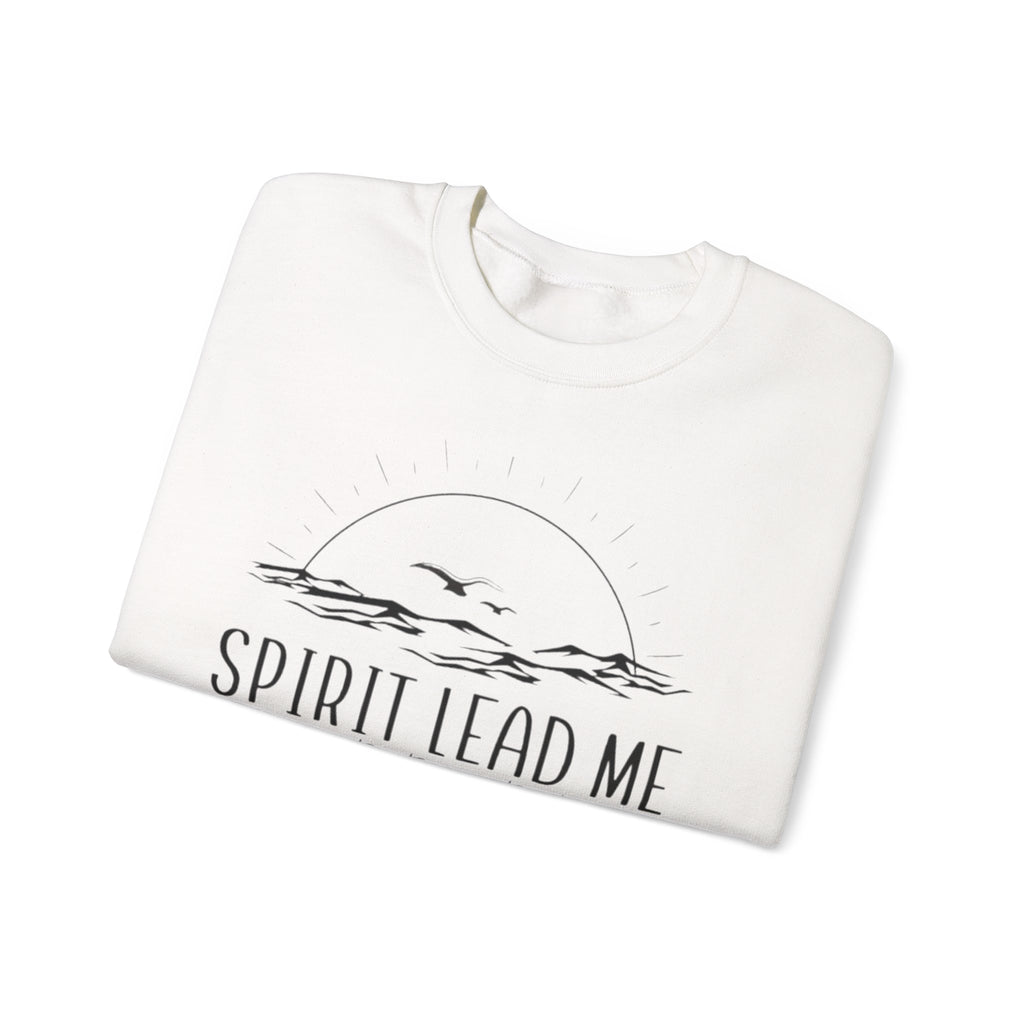 Spirit Lead Me Crewneck Sweatshirt — Minimal Sunrise Mountain Christian Prayer Pullover