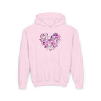 Youth Heart Doodle Hoodie — Pink Valentine Love Graphic Sweatshirt