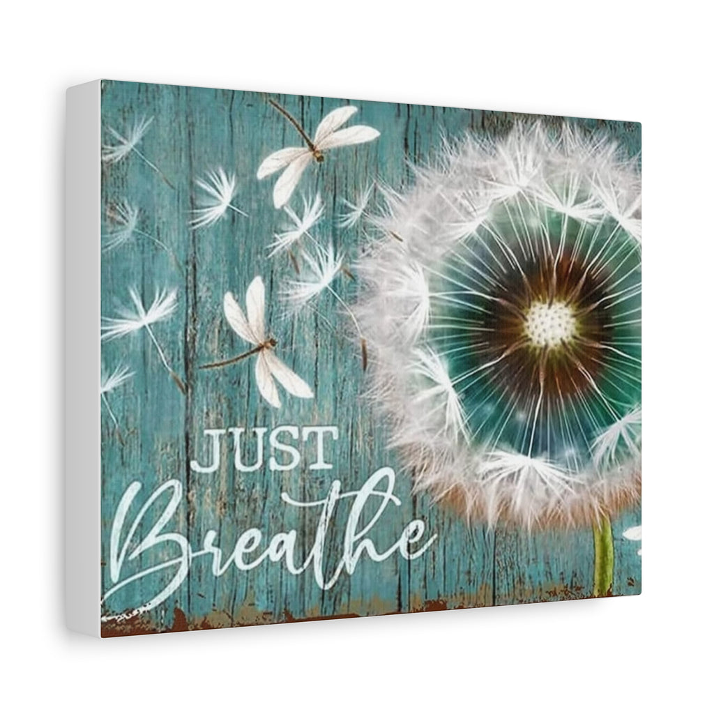 Canvas Wall Art — "Just Breathe" Dandelion Rustic Teal