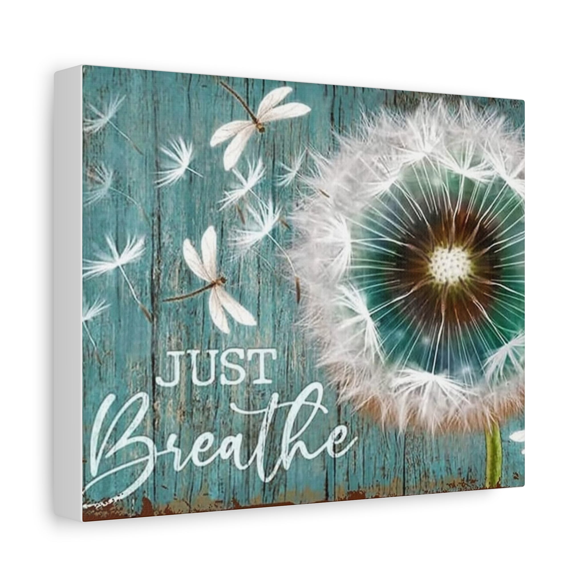 Canvas Wall Art — "Just Breathe" Dandelion Rustic Teal