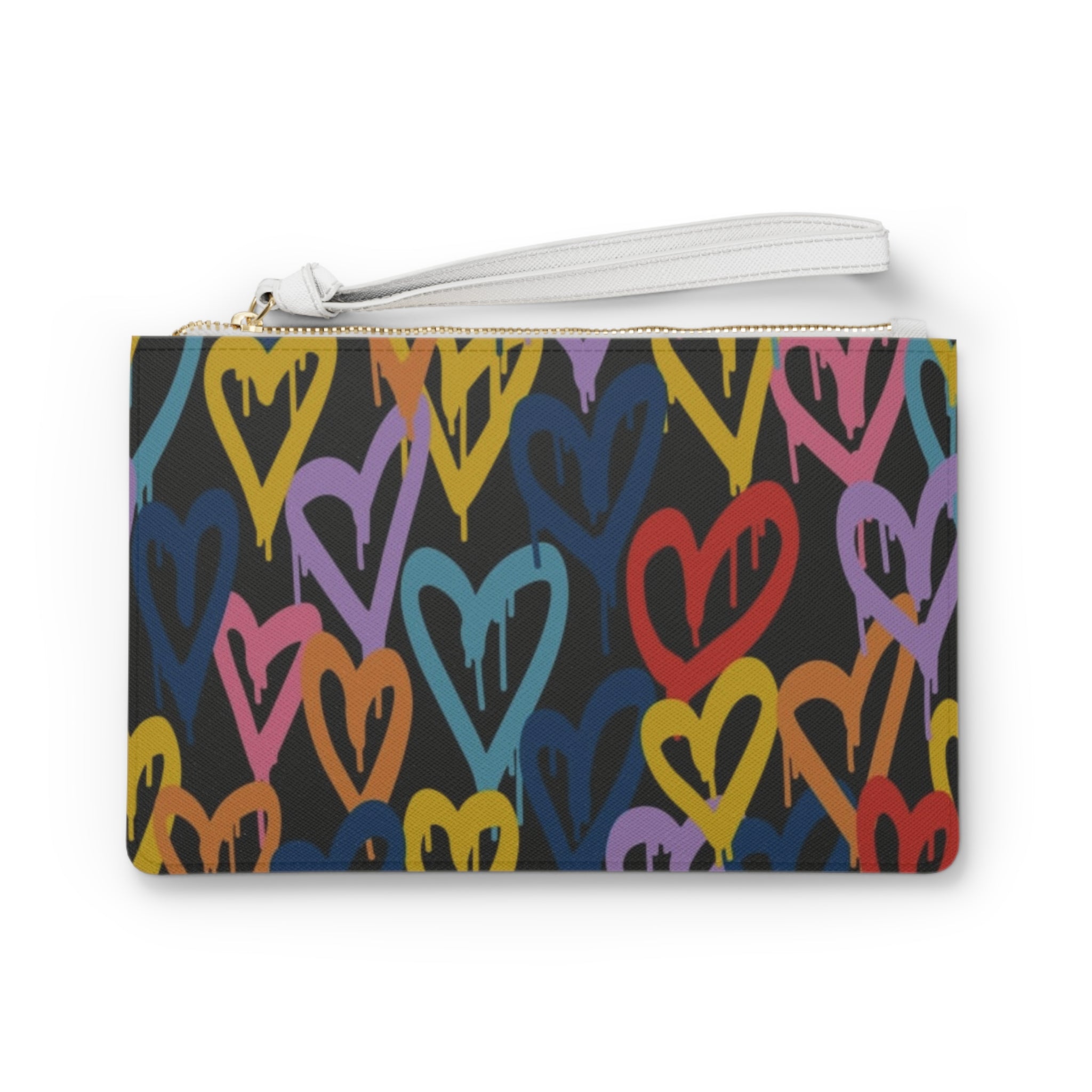 Colorful Graffiti Heart Clutch — Vibrant Rainbow Heart Wristlet Purse