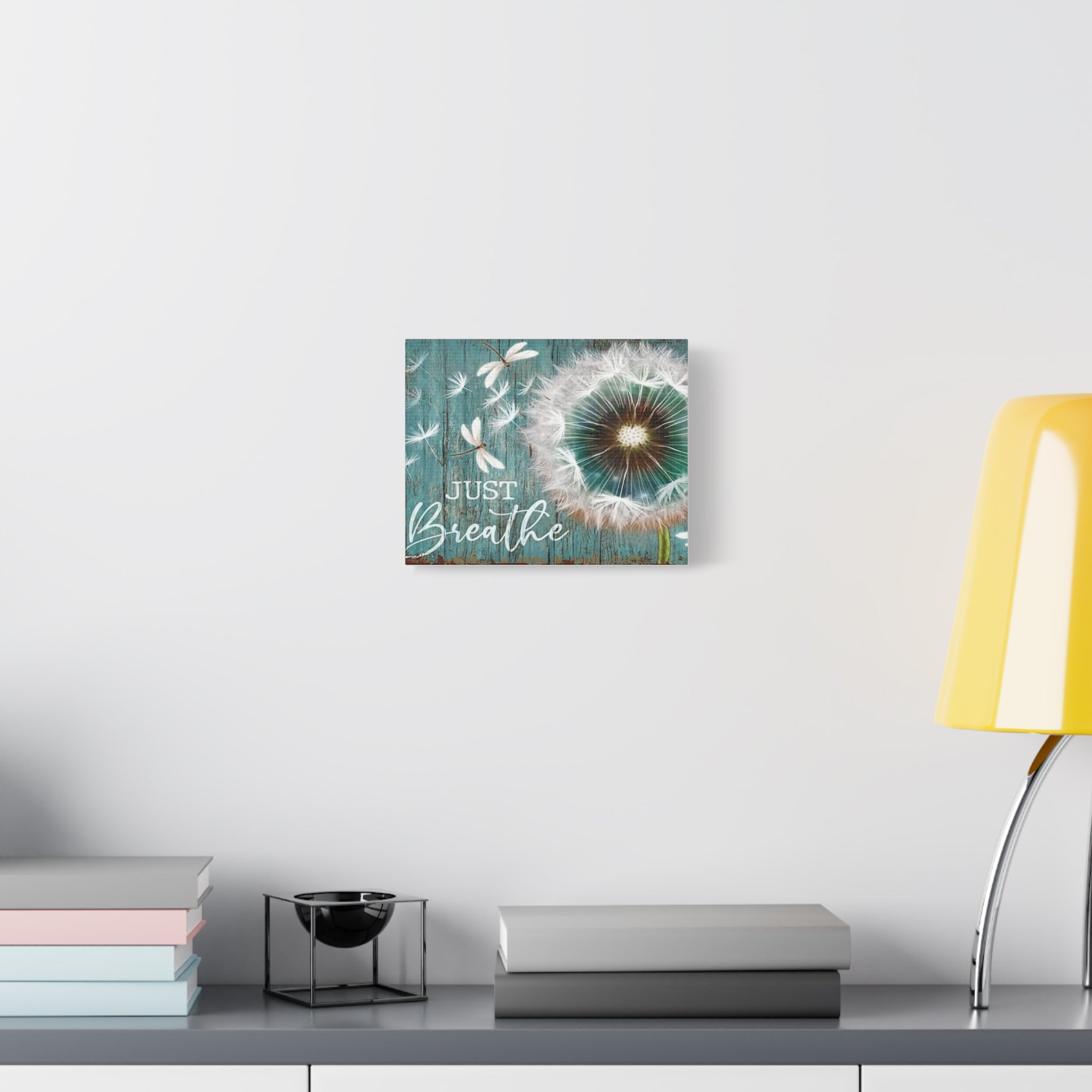Canvas Wall Art — "Just Breathe" Dandelion Rustic Teal