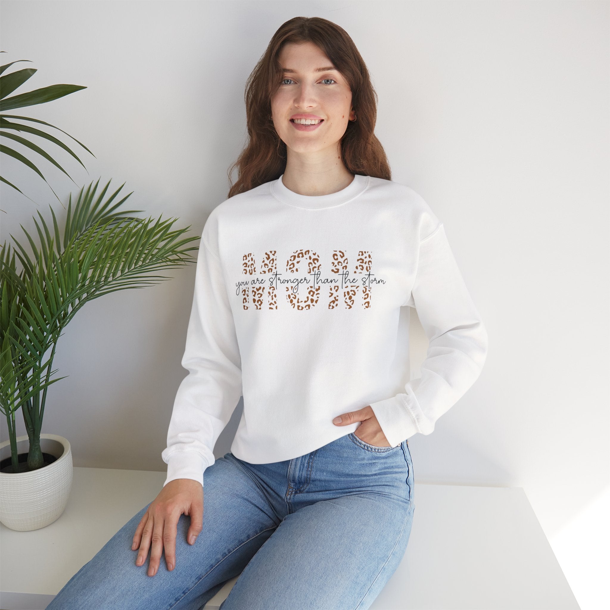 Mom Leopard Print Crewneck Sweatshirt - 'Mom' Script Graphic, Mother's Day Gift