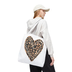 Leopard Heart Tote Bag – Animal Print Heart Canvas Tote