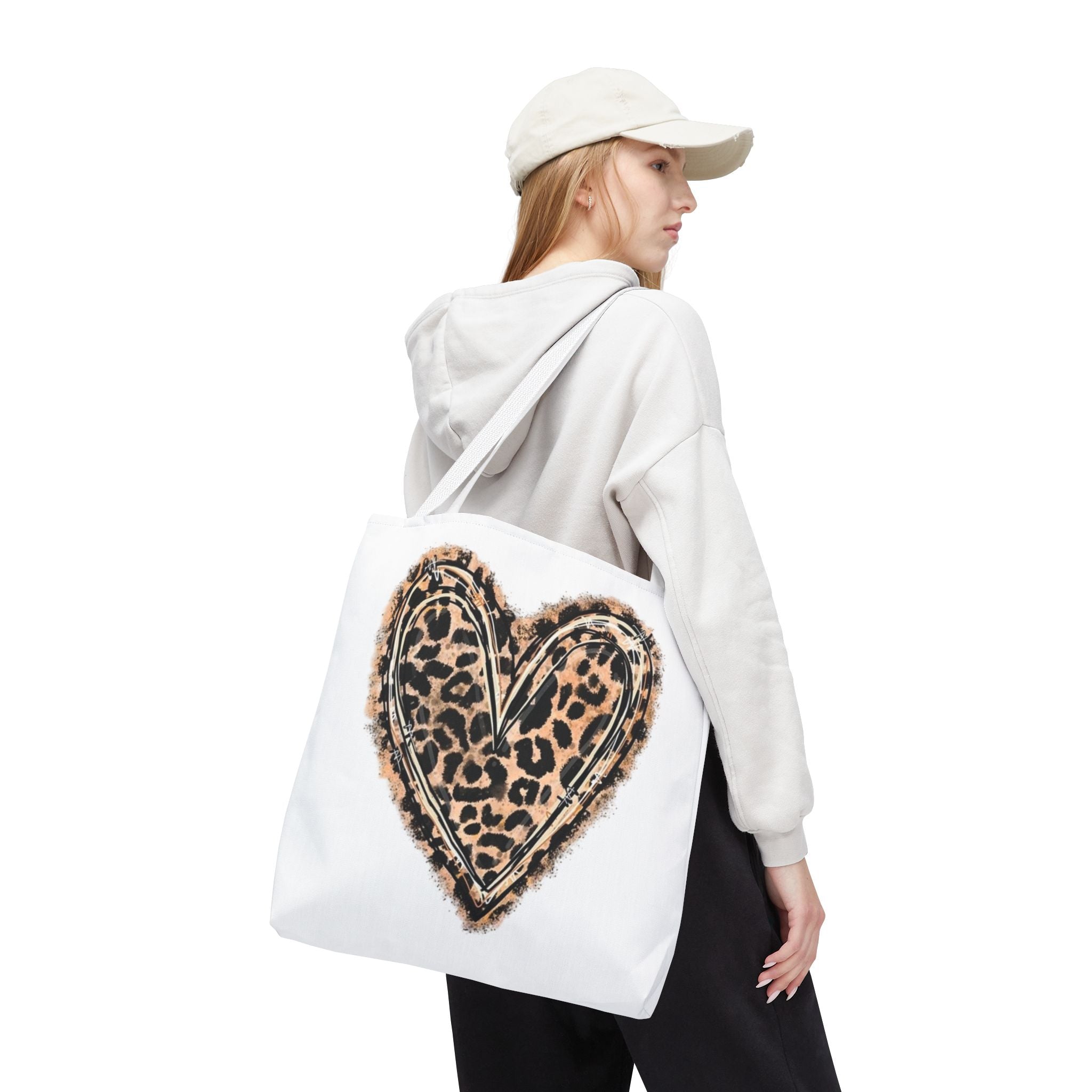 Leopard Heart Tote Bag – Animal Print Heart Canvas Tote