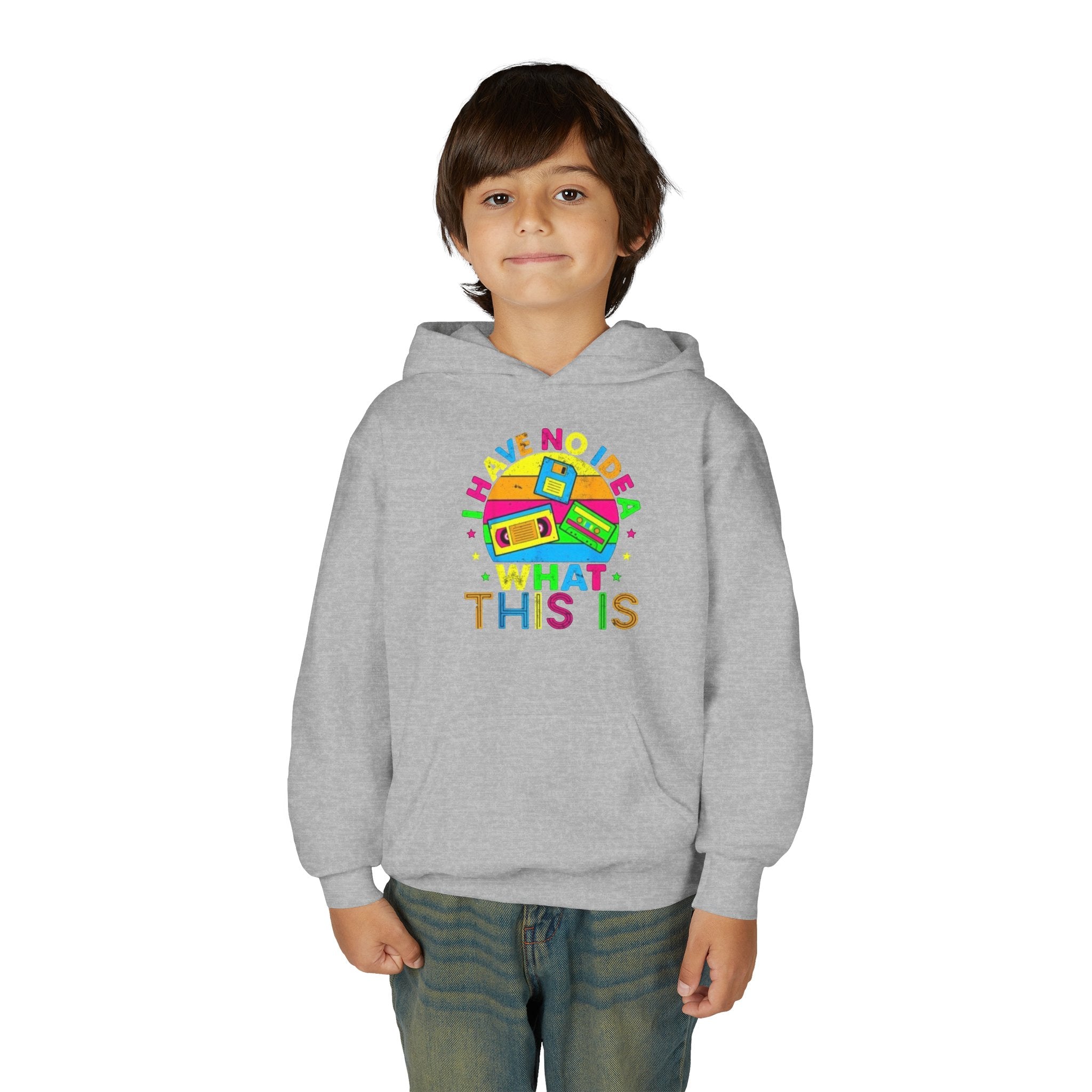 Youth Hoodie — Colorful Retro Cassette 'I Have No Idea What This Is' Graphic