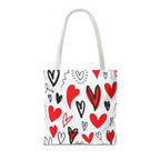Heart Pattern Tote Bag — Red & Black Doodle Hearts All-Over Print