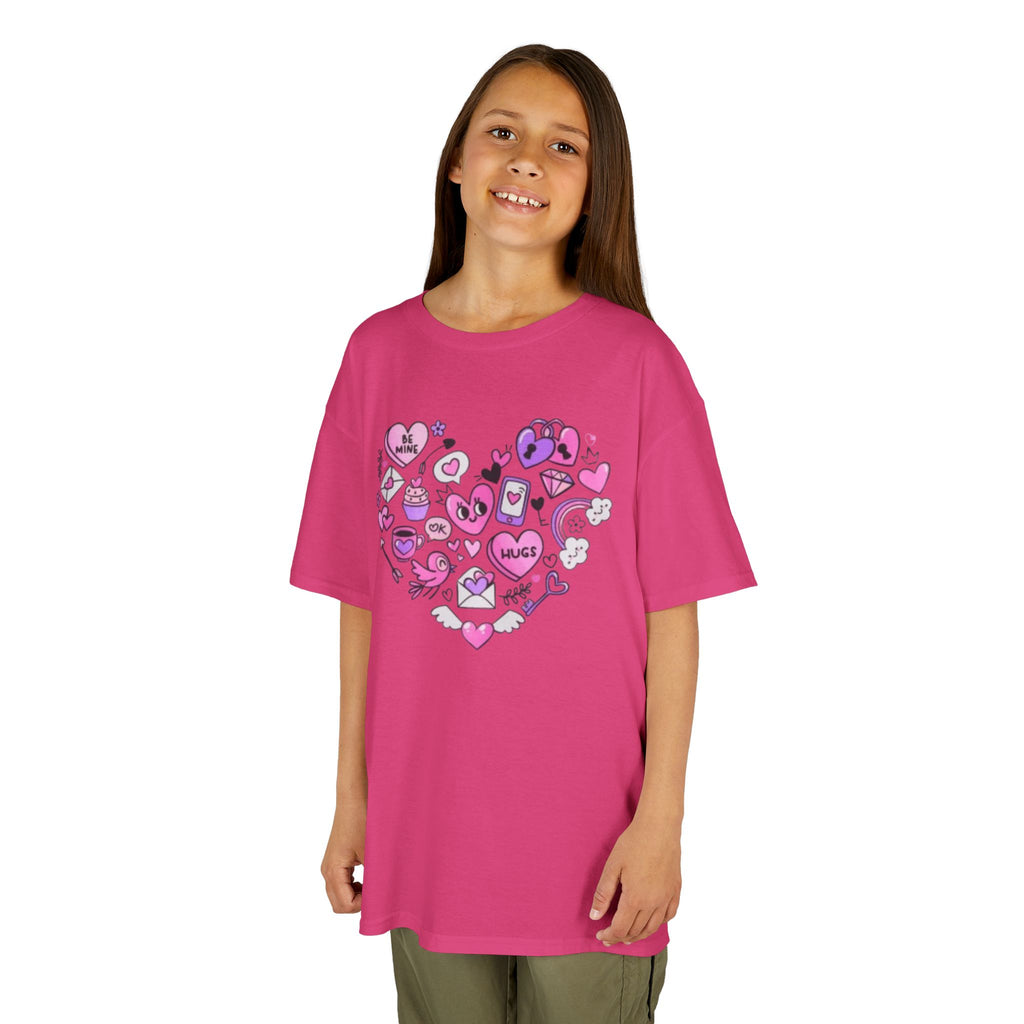 Kids Heart Doodle Tee — Cute Pink Valentine Heart Graphic Shirt