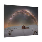 Milky Way Over Snowy Cabin — Matte Stretched Canvas Wall Art