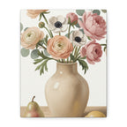 Floral Vase Canvas Wall Art — Pastel Peonies & Ranunculus Stretched Print