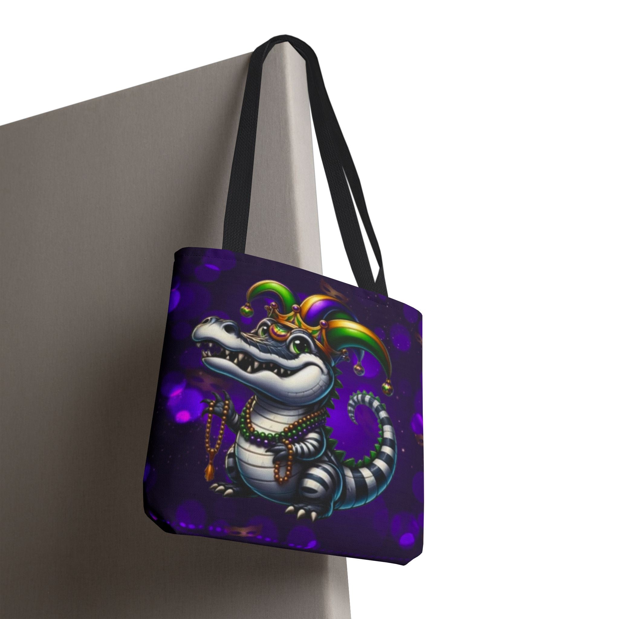 Mardi Gras Gator Tote Bag — Festive Jester Alligator Print