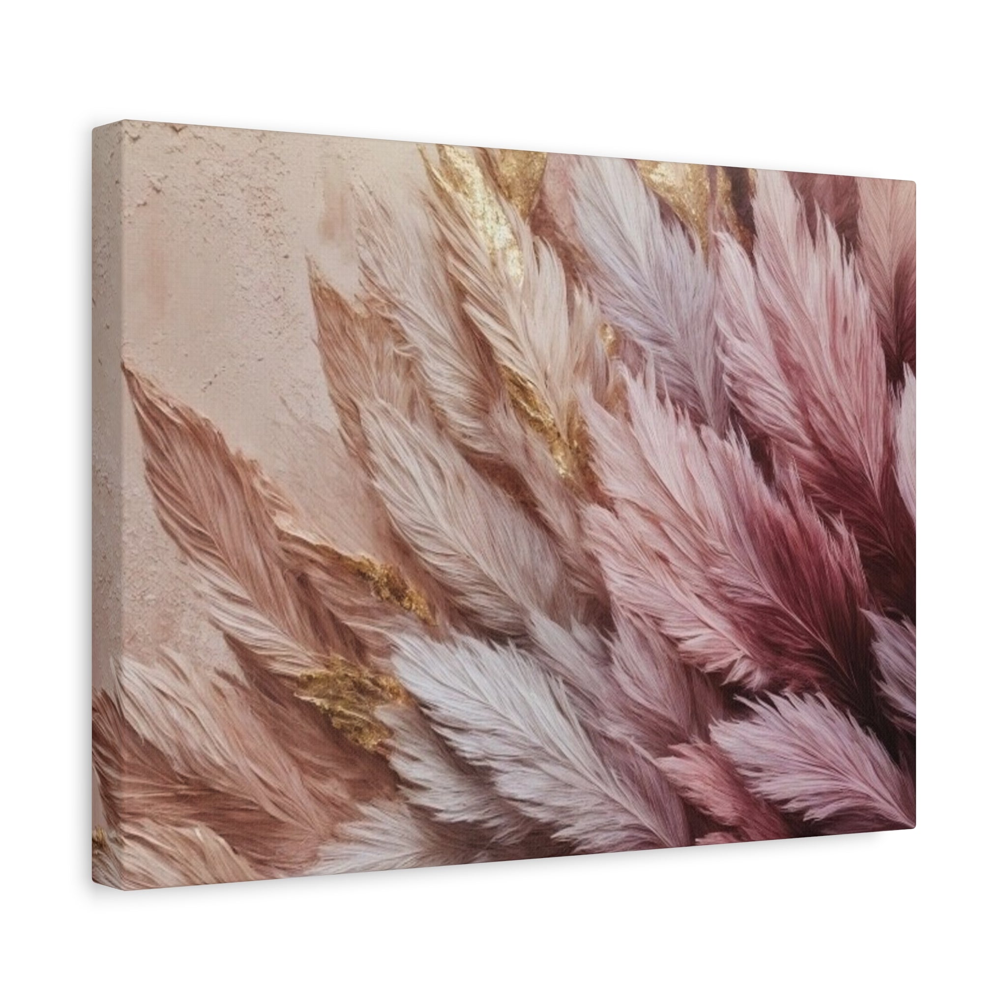 Feathered Pampas Wall Art Canvas — Blush Pink Botanical Decor, Matte Stretched 1.25"