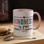 Kindness Is Free Accent Coffee Mug — Inspirational Pink Interior 11/15oz