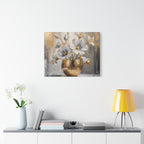 Floral Gold Vase Canvas Print — Elegant White & Blue Flower Wall Art