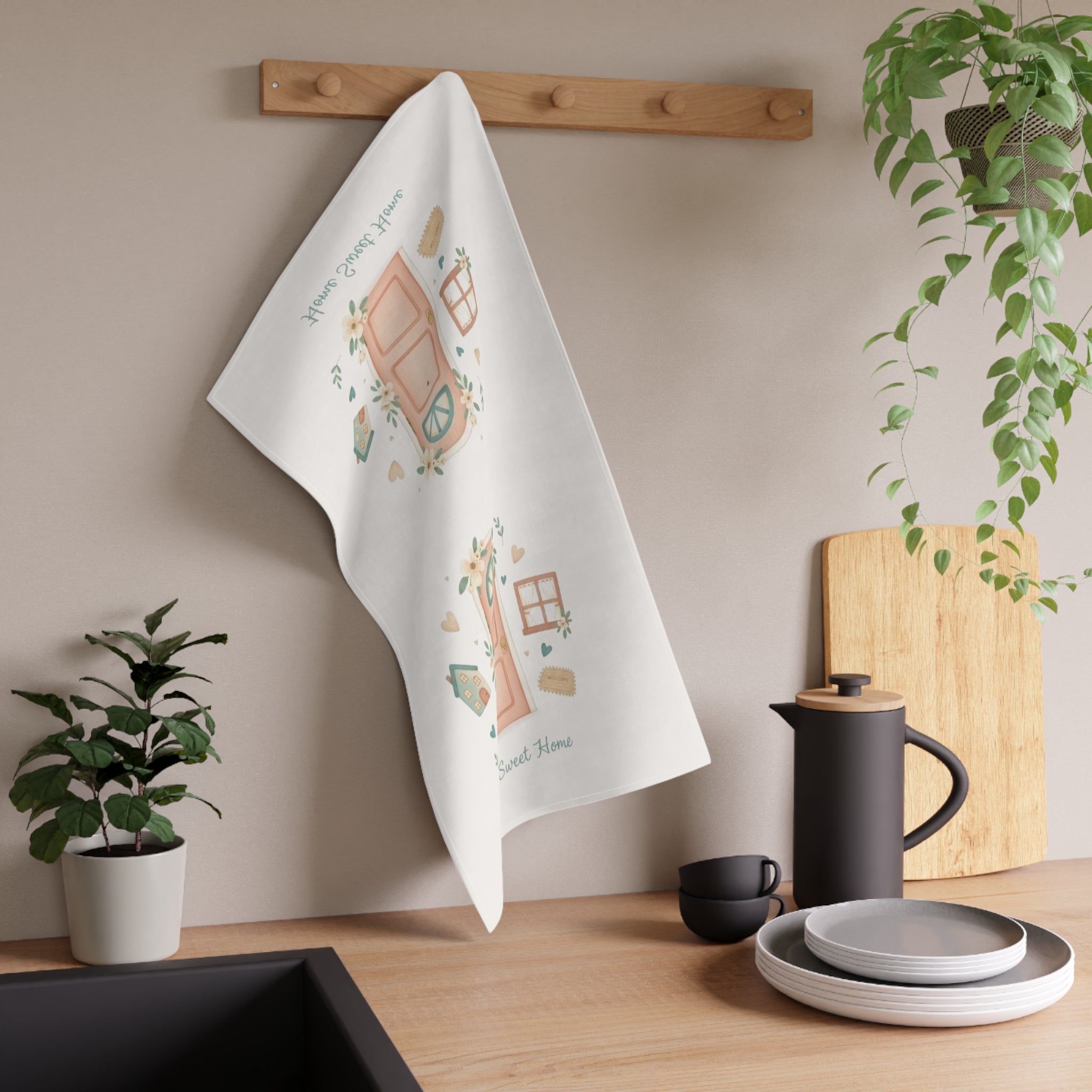 Home Sweet Home Tea Towel — Cottage Door Kitchen Dish Towel (Set)