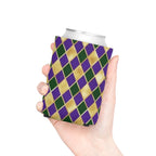 Mardi Gras Diamond Can Cooler — Purple Green Gold Beverage Koozie